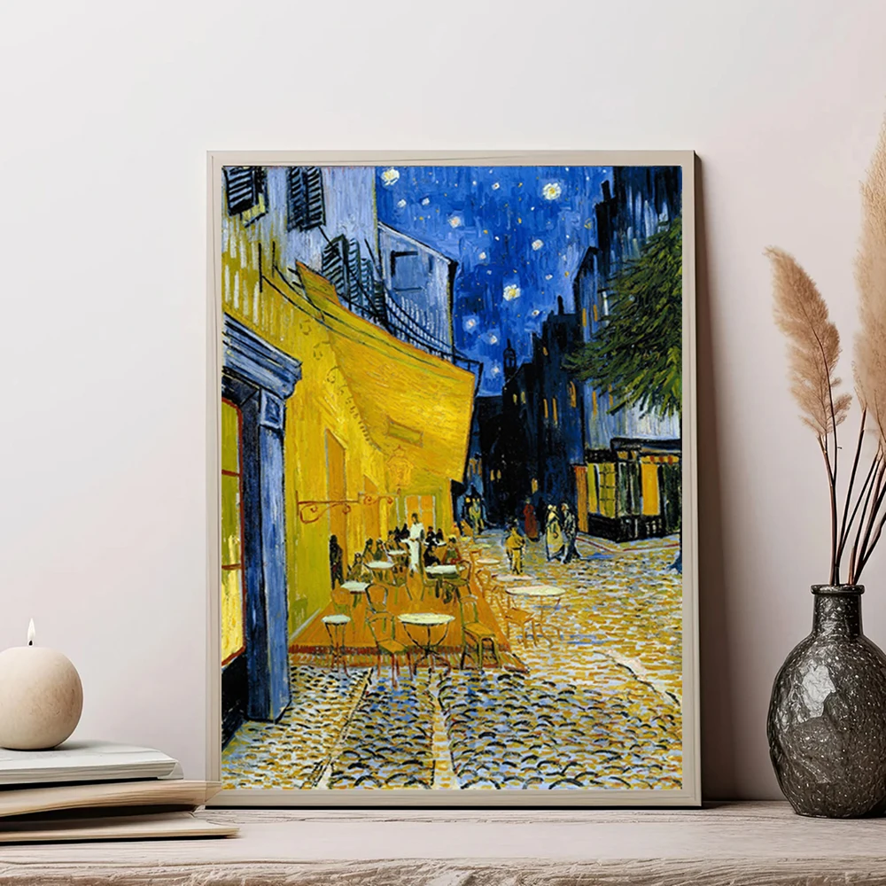 Pintura de arte Natural de la terraza del cafetería por la noche de Vincent Van Gogh, decoración de pared Premium para el hogar, impresión de póster para sala de estar y cama