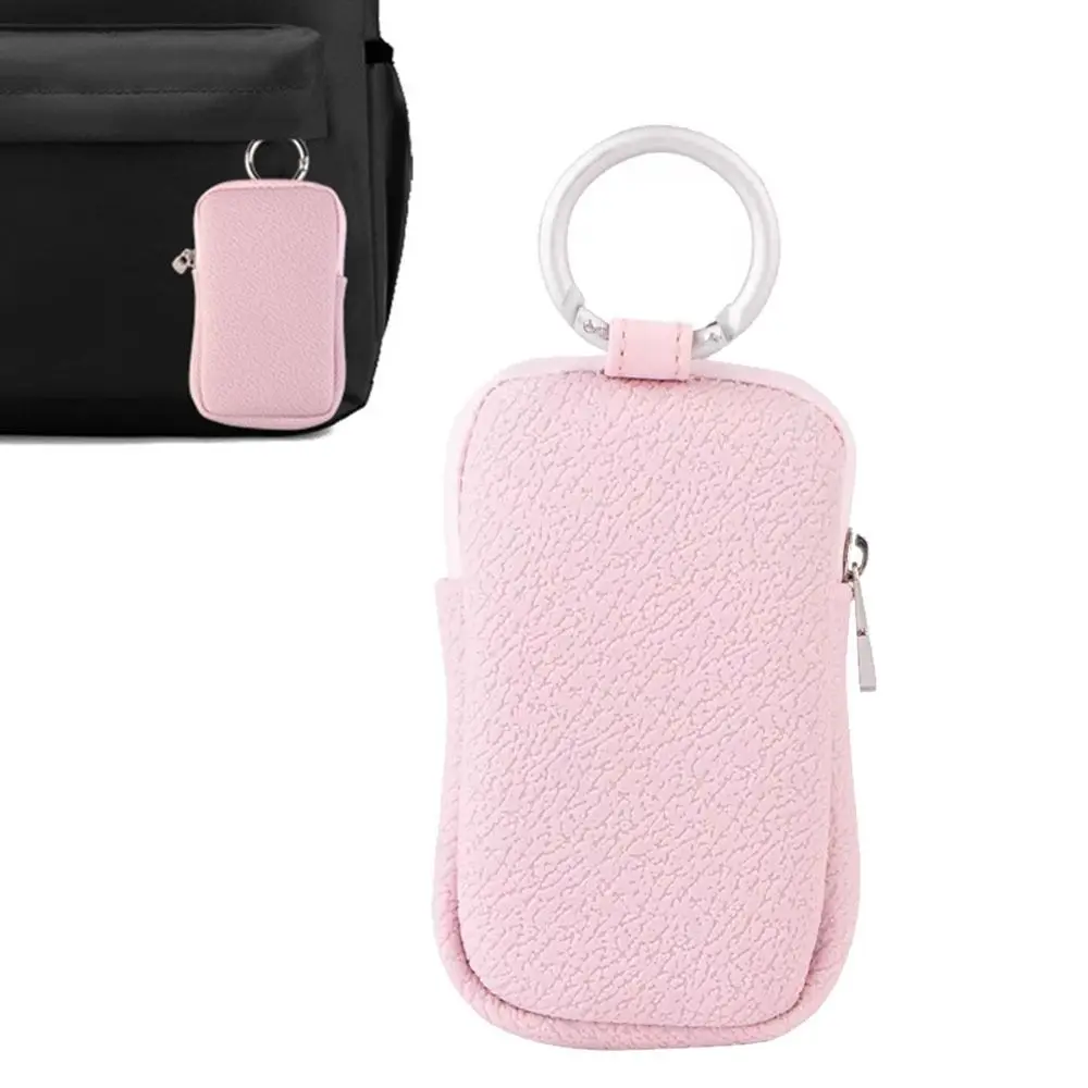 Monedero de cuero PU resistente al agua, antipérdida con hebilla de anillo, bolsa de cambio con llavero, cierre de cremallera, bolsa para llaves portátil compacta