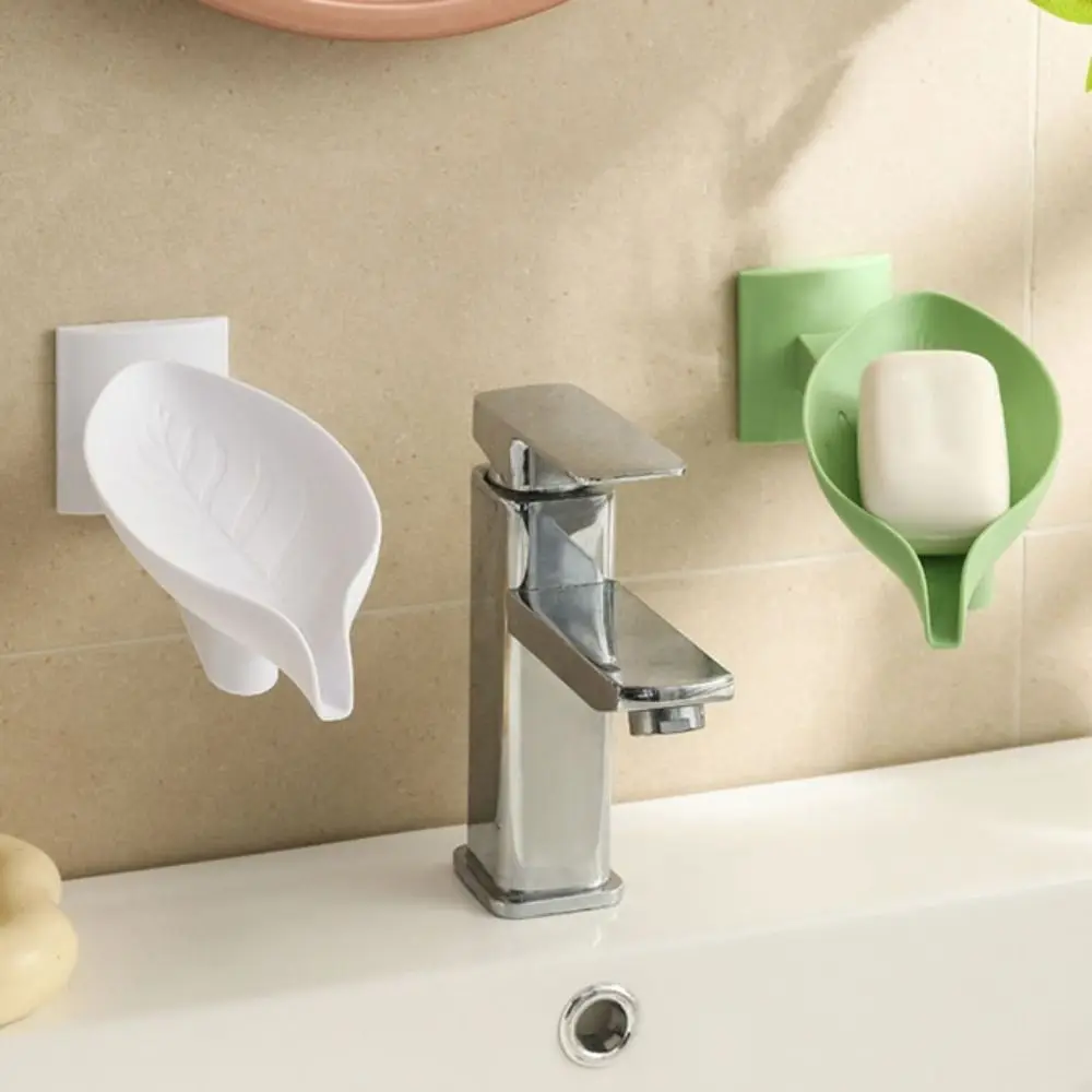 

3pcs Stable Wall Mounted Leaf Shape Soap Box Rotatable Self Draining Water Bathroom Soap Holder Adjustable PP Soap Dish Laundry