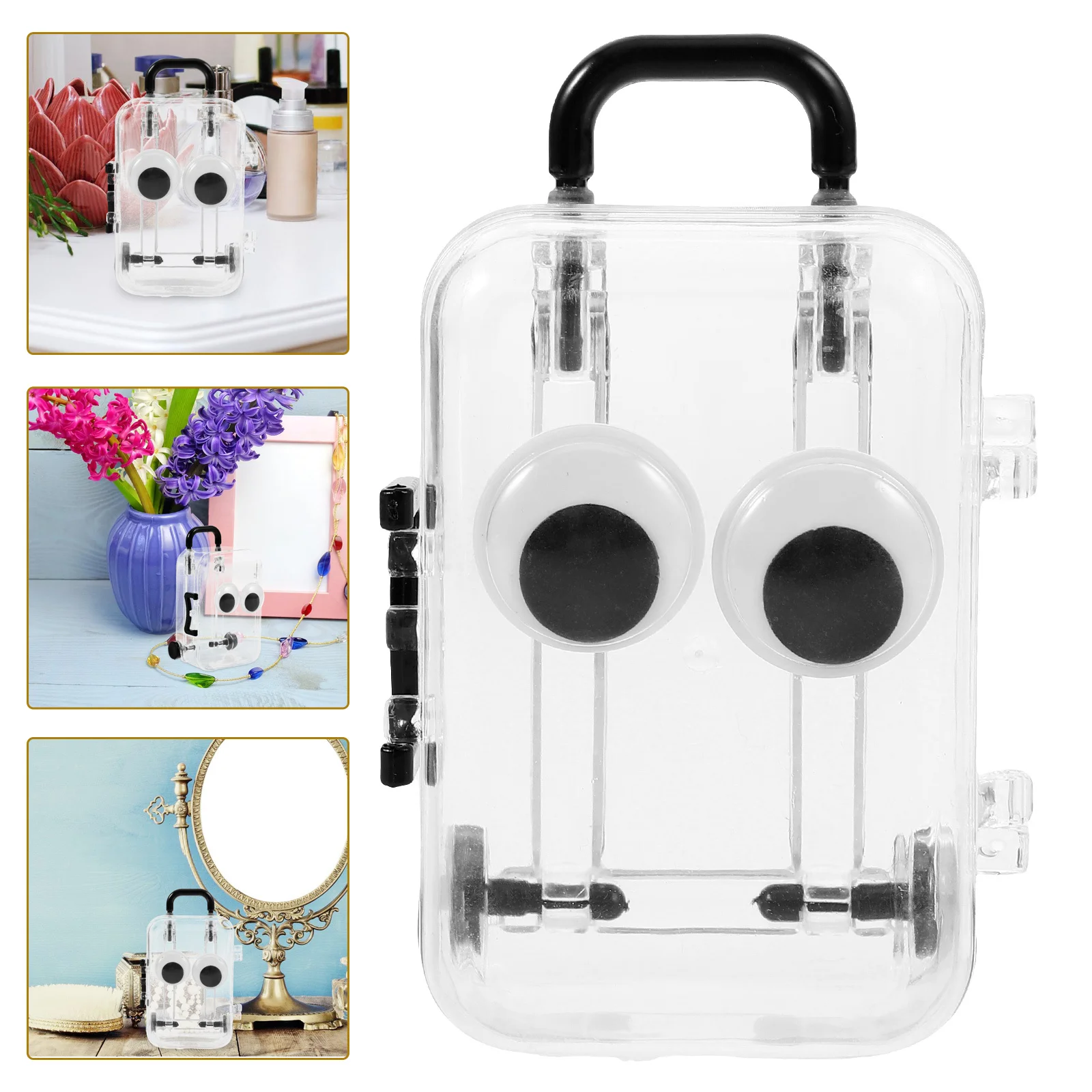 

Suitcase Shaped Jewelry Case Clear Mini Luggage Storage Box Expandable Wheels Removable Organizer Portable Ring Holder Travel