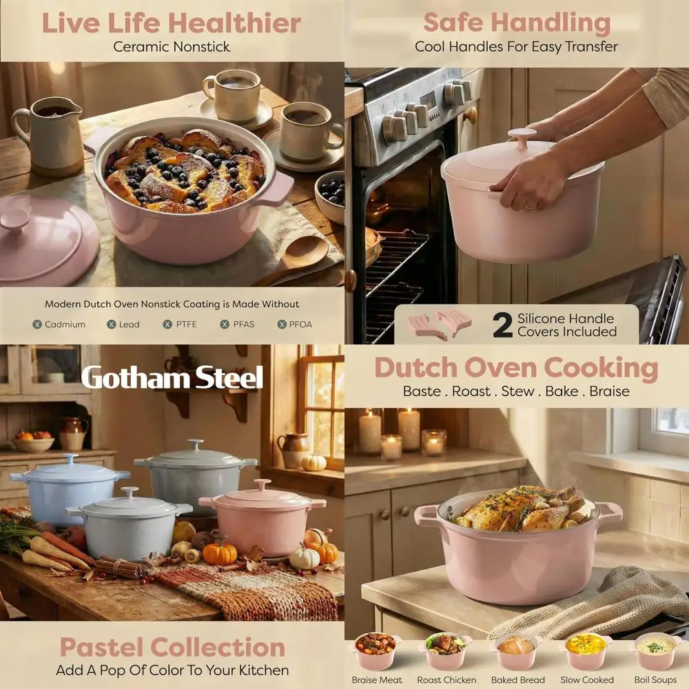 

10-in-1 Nonstick Ceramic Dutch Oven, 5 Qt, Perfect for Bread Baking, Pasta, Spaghetti, and More