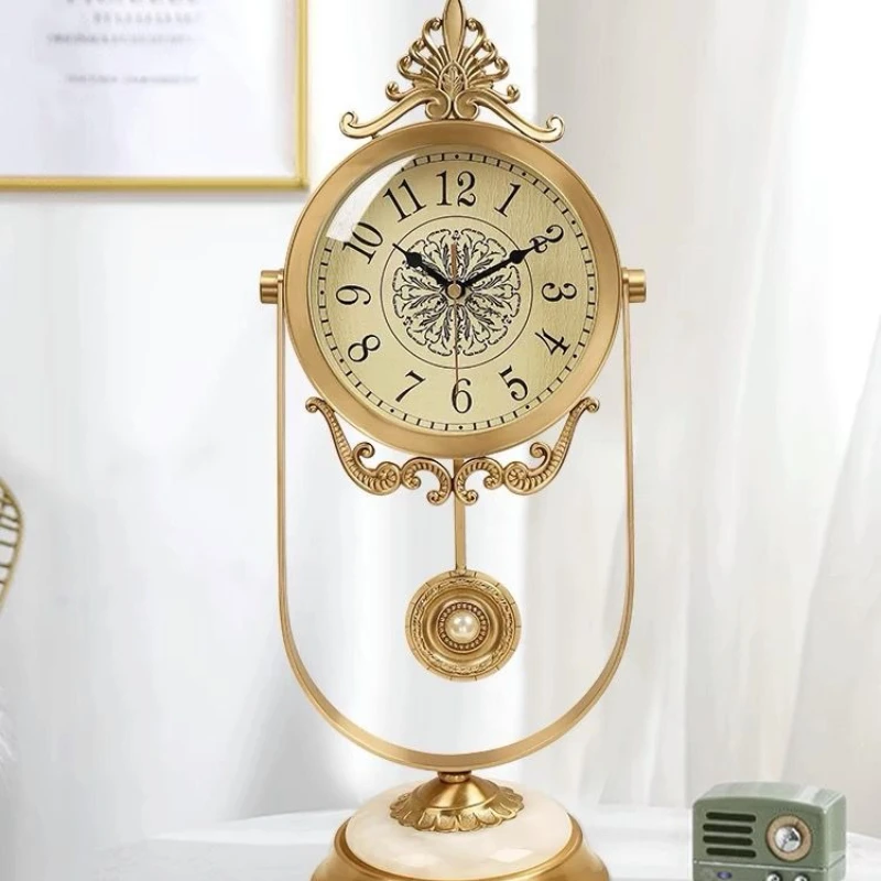 Vintage Brass Table Clock European Minimalist Mantel Clock for Entryway/Living Room Modern Home Decor Luxury Desk Clock Decor