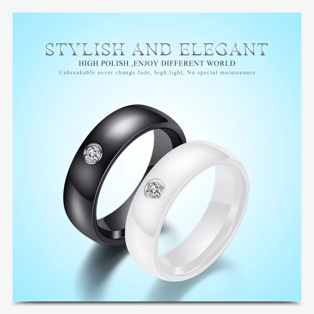 Schlichter Zirkon-Ring aus schwarz-weißer Keramik für Damen, wasserdichter Fingerschmuck, bestes Geschenk für Freundin, Mutter – Detail 1