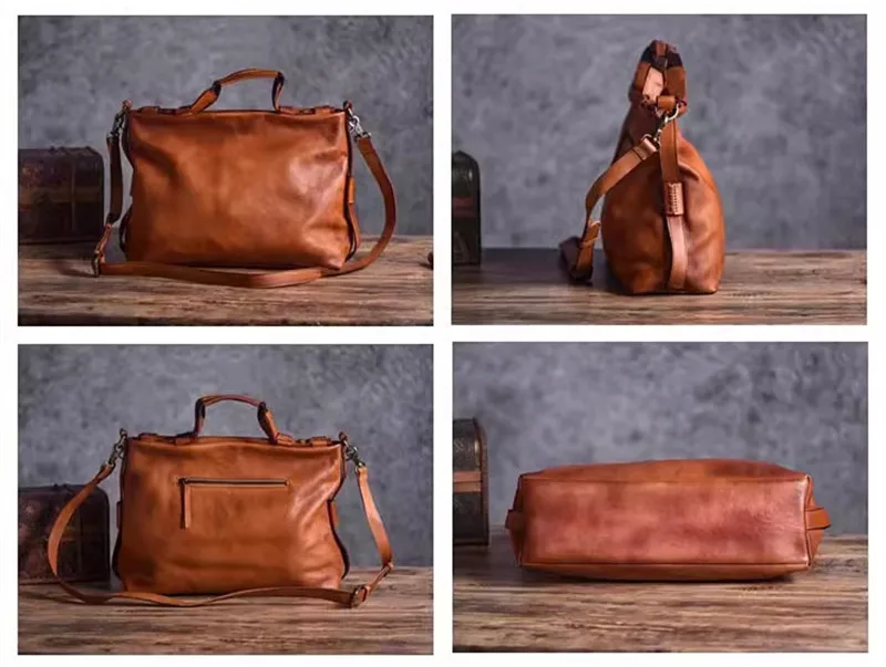 PNDME Designer Vintage Echtleder Aktentasche für Damen und Herren, Organizer, Luxus Rindsleder Arbeitstasche, Laptop-Messenger-Tasche, Handtasche – Detail 2