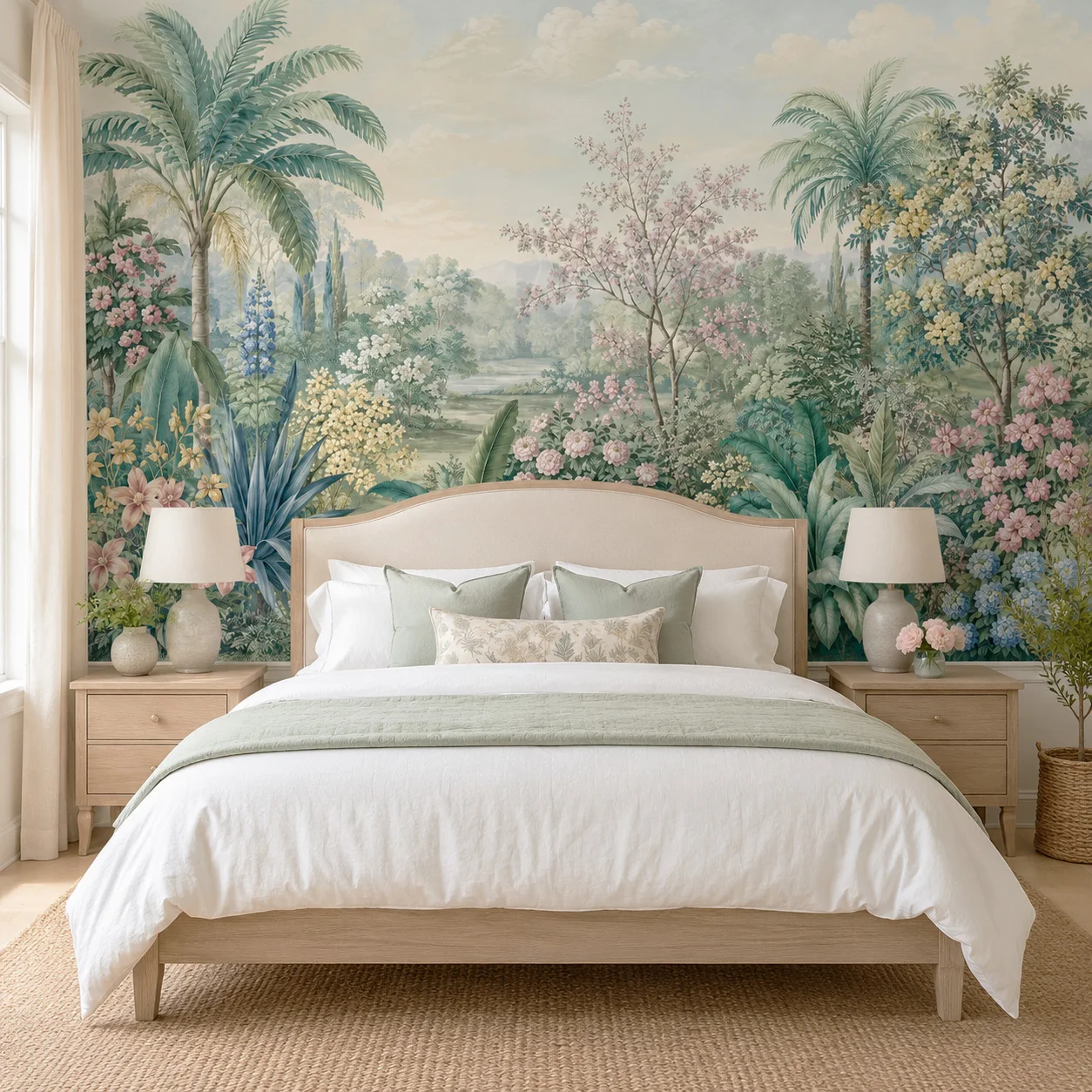 Custom Tropical Garden Wallpaper Mural Botanical Floral Palm Tree Living Room Wall Decor Non Self Adhesive Requires Glue