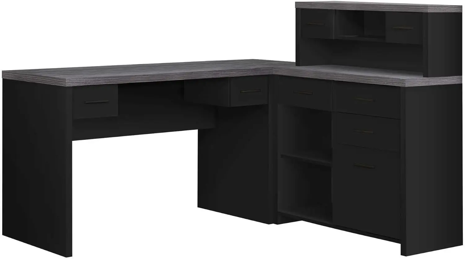 

Computer Desk L-Shaped - Left Or Right Set- Up - Corner Desk With Hutch 60""L (Black - Grey Top)