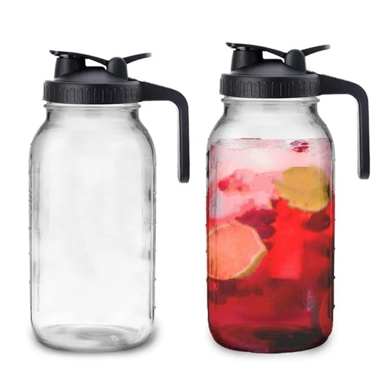 

ONGE 64Oz Glass Pitcher with Lid Wide Mouth Jar Leak-Proof Water Jug, for Water, Juice, Milk, Tea, Iced Coffee, and Drinks