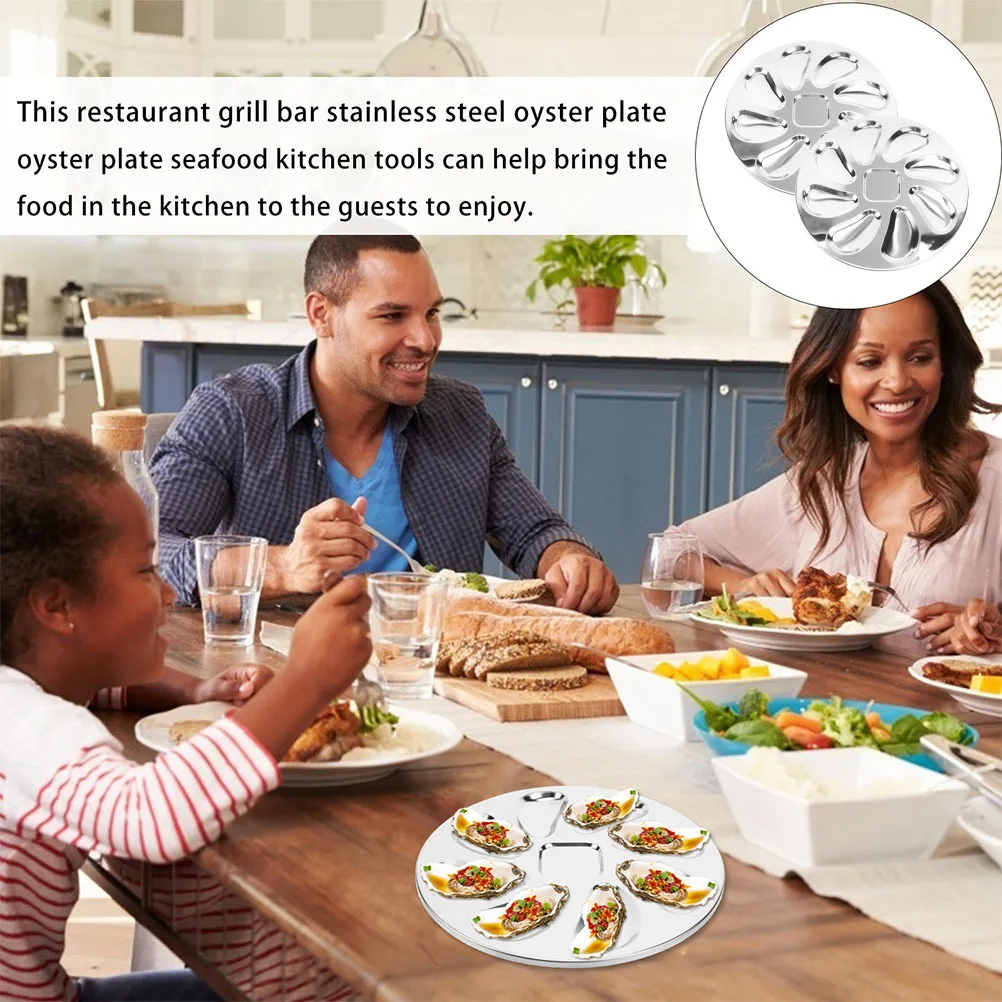 

2Pcs Stainless Steel Oyster Plate Convenient Serving Tray with Cutter Sauce Holder Dishwasher Safe Oyster Plate