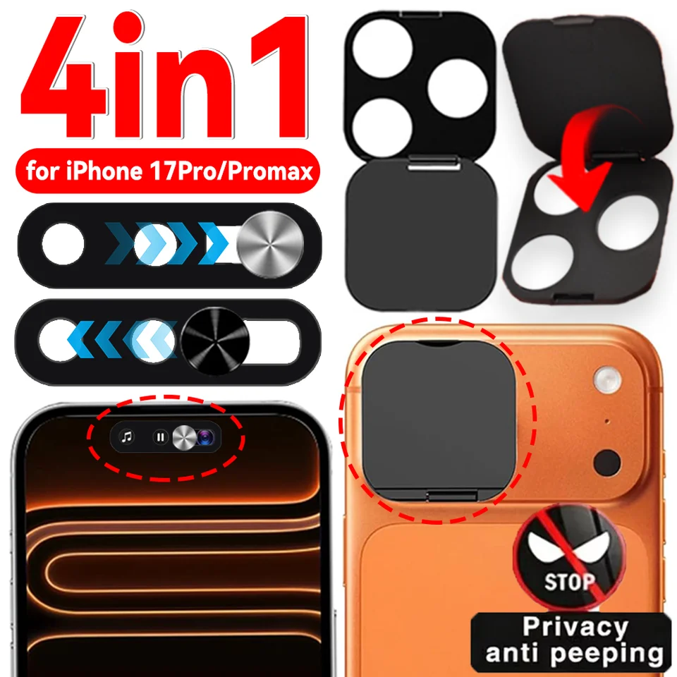 4 en 1 Fundas de Privacidad para Webcam Antipiratas Cubiertas de Lente Ultra Delgadas Protector Deslizante para iPhone 17 Air/17 Pro Max