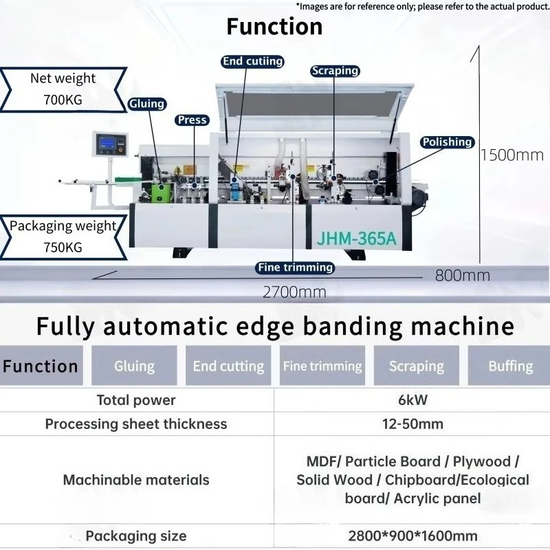 JHM-365A 5-in-1 Automatic Edge Banding Machine - Gluing/Trimming/Scraping/Polishing for Wood Panels
