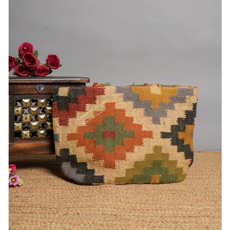 Wool Kilim Jute CrossBody Bag Made in India Wool Jute Woven Boho Shoulder Bag