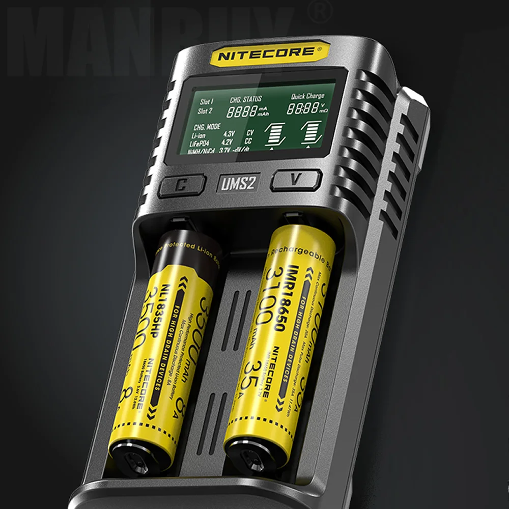 2026 NITECORE UMS2 Automatic Universal 3A Quick Charger Intelligent USB-C Dual-Slot Super  Liion Ni-Cd Ni-MH IMR Without Battery