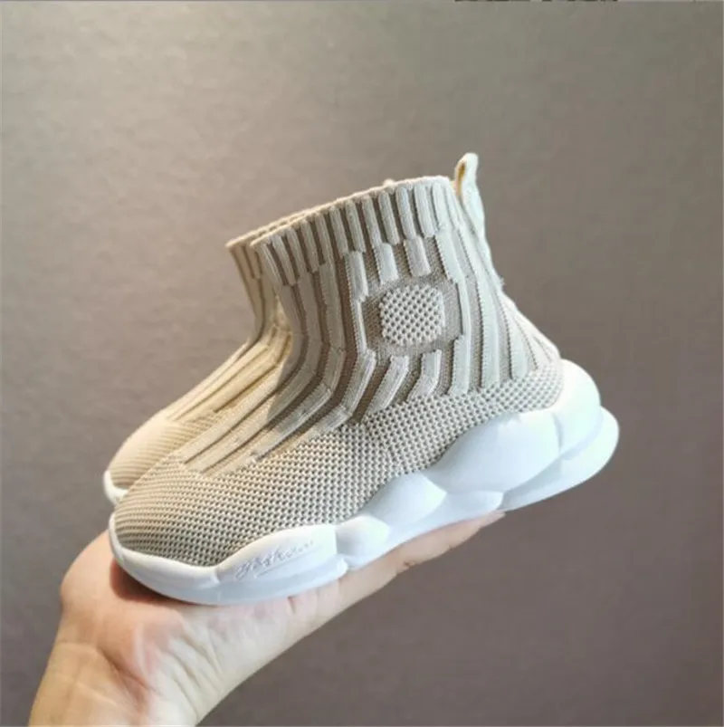 Spring Children Casual Shoes Girls Boys Male Female Sneaker High Elastic Foot Wrapping Baby Flying mesh sock shoes