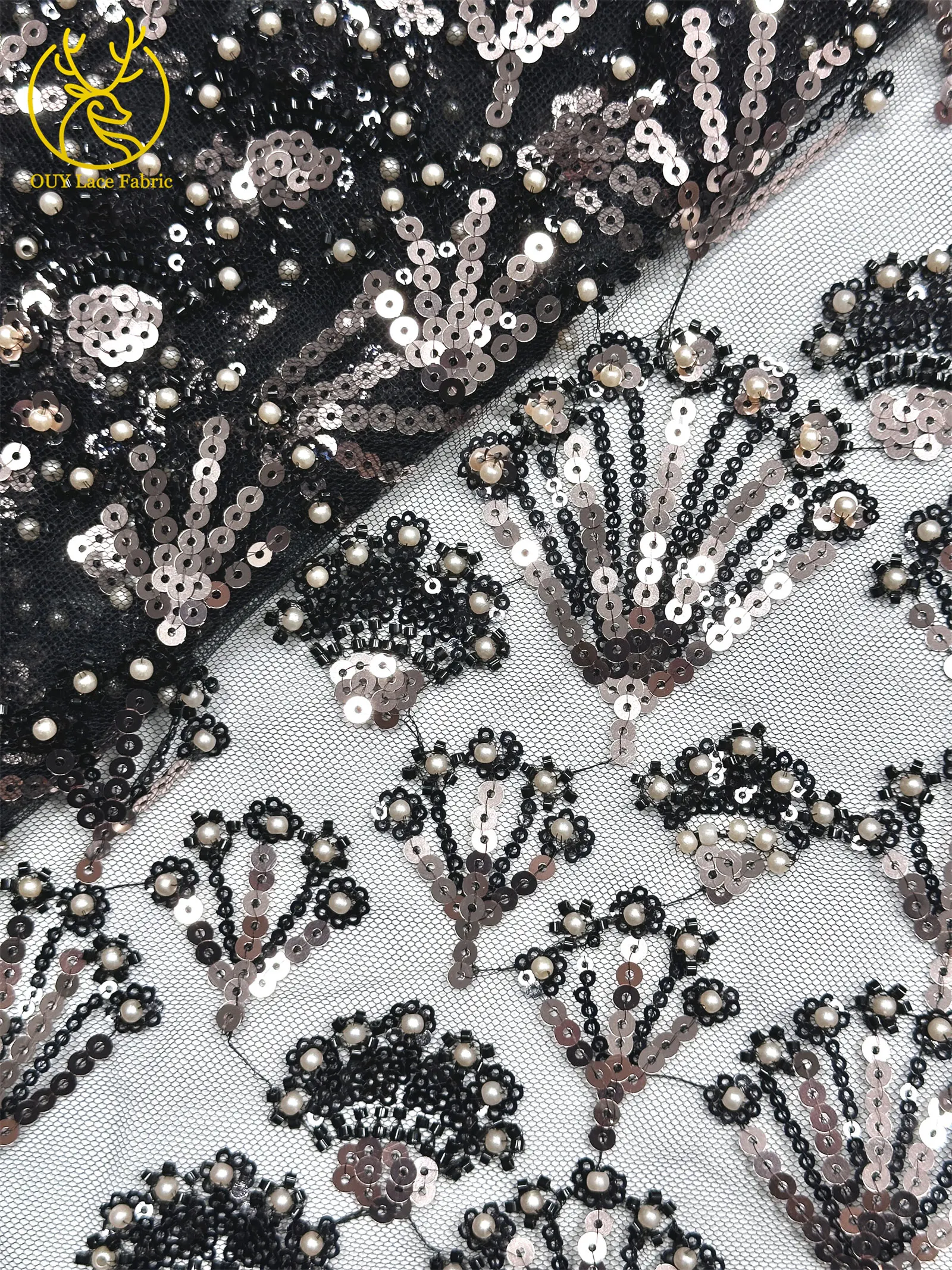Luxuriöser französischer Perlen-Pailletten-Spitzenstoff 5 Yards Premium Hochzeitsstoff Nigerianischer Bräutigam Bestickter Tüll-Spitzenstoff für Brautkleider – Detail 25