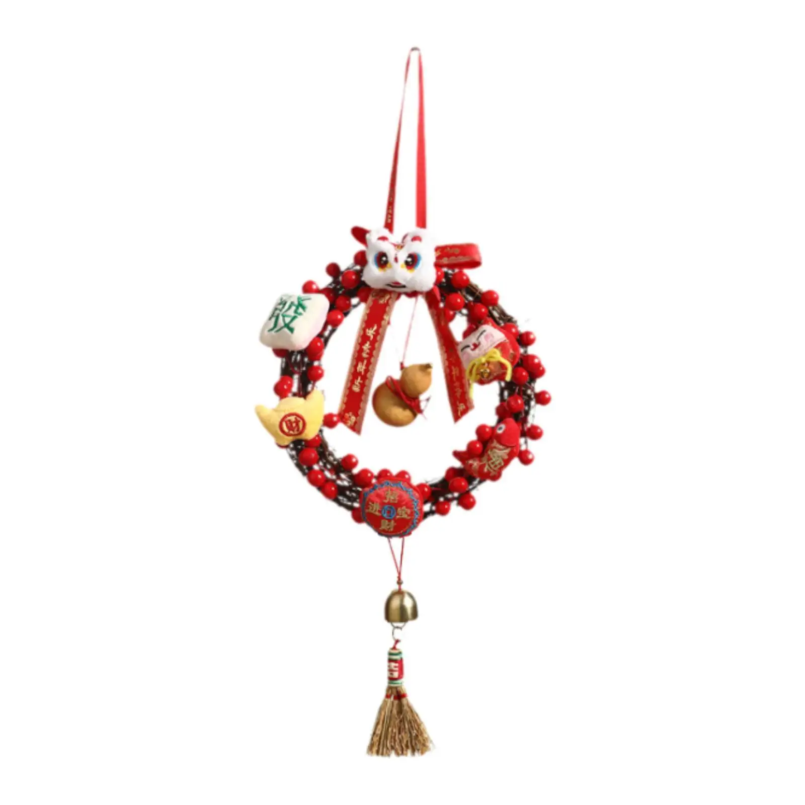 Corona de Año Nuevo Lunar chino, corona de bayas artificiales, corona redonda para puerta delantera para porche exterior, suministros de celebración de jardín