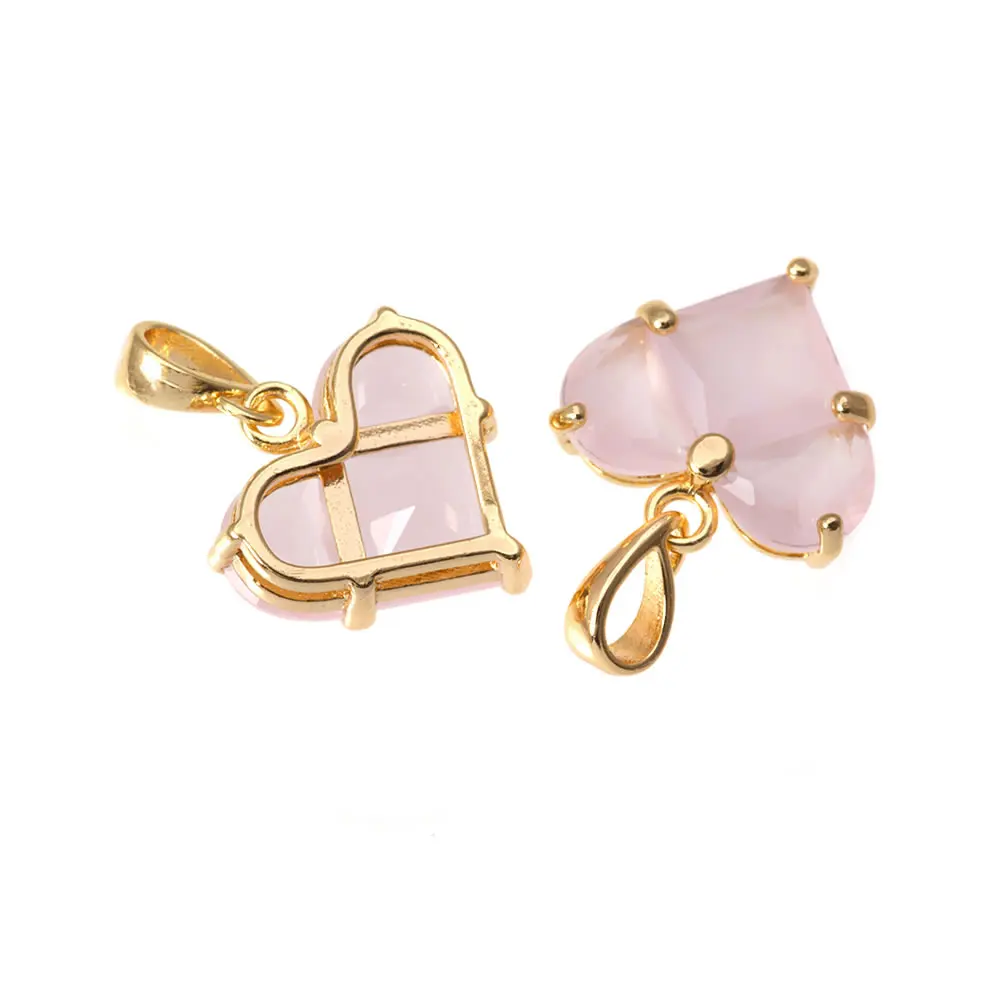 18K Gold Farbe Messing und Zirkon Herz Charms Anhänger Hochwertige Schmuckherstellung Halskette Ohrringe Zubehör für Frauen – Detail 2