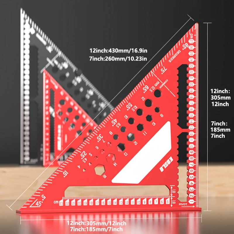 1Pc Triangle Ruler, Aluminum Woodworking Multifunctional Multi Angle Ruler , High-precision Right Angle Scribe Marking Ruler