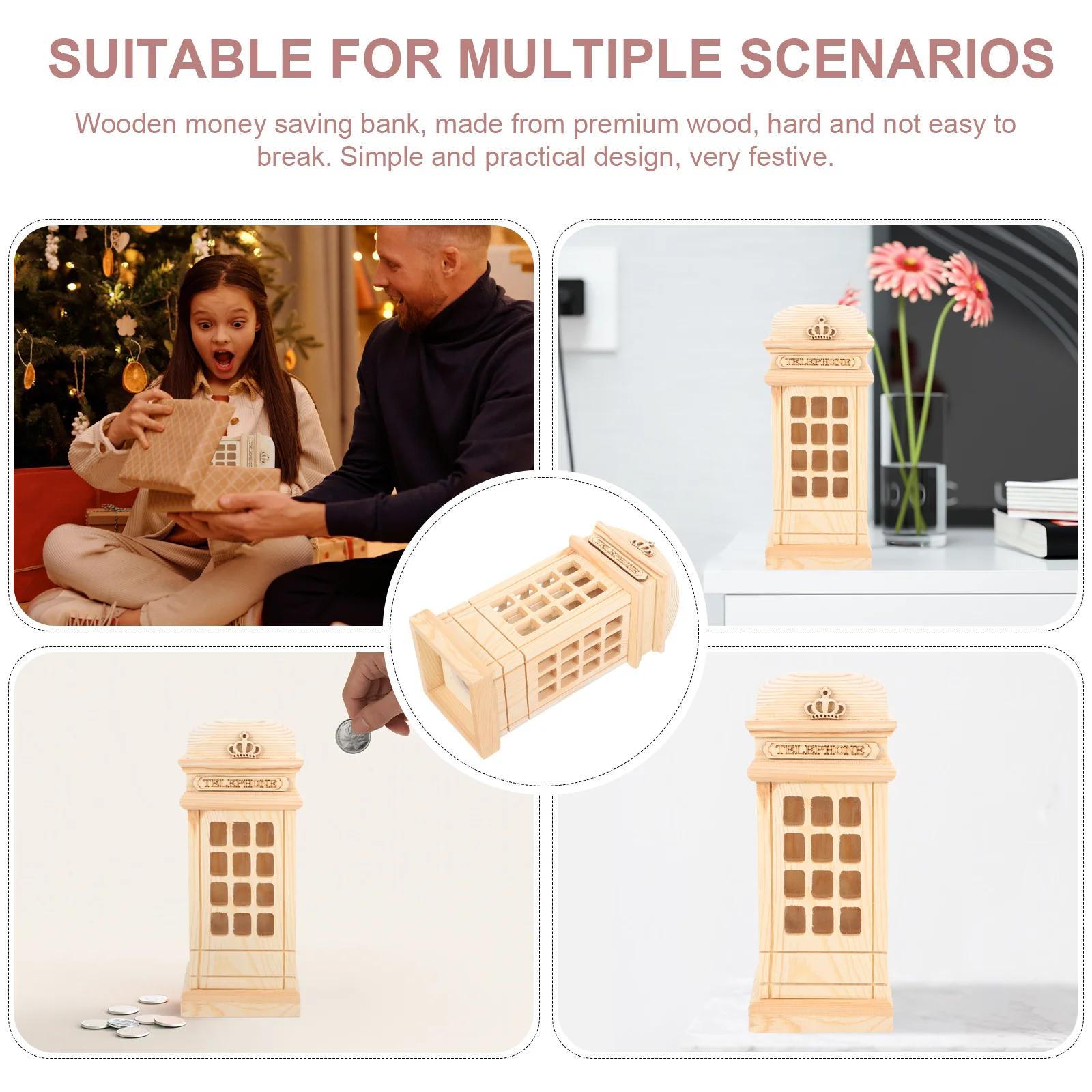 كشك الهاتف أصبع البنك فارغة خشبية على شكل عملة البنك DIY الحرف الاطفال توفير المال صندوق جميل سطح المكتب زخرفة