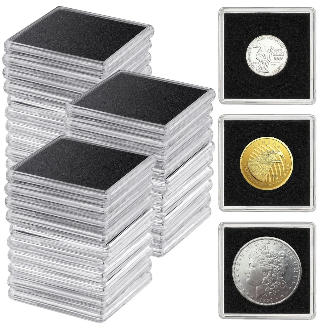 Boutique Moeda Snap Titulares Dólar de Prata Porta-moedas Exibição de Coleção Estojos de Acrílico Caixas de Organizador de Dólar 30 Pcs Conjunto