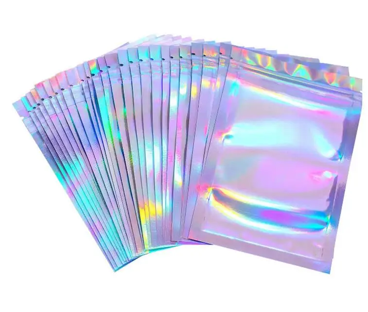 1000Pcs Holographic Resealable Mylar Bags Smell Proof Heat Sealable Stand Up Pouches - Use for Party Favors Candy Gift ni347