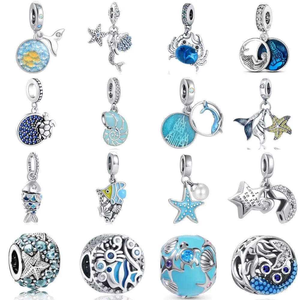 

925 Sterling Silve Turtle Mermaid Seashell SStarfish Ocean Beads Dangle Charms Fit Original Pandora Bangles Fashion DIY Jewelry