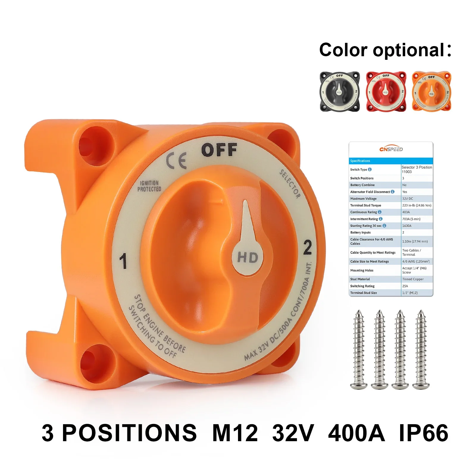 

HD-Series Heavy Duty 3 Position Selector Battery Isolator Disconnect Switch With AFD Terminal M12 For Marine Boat Camper Truck