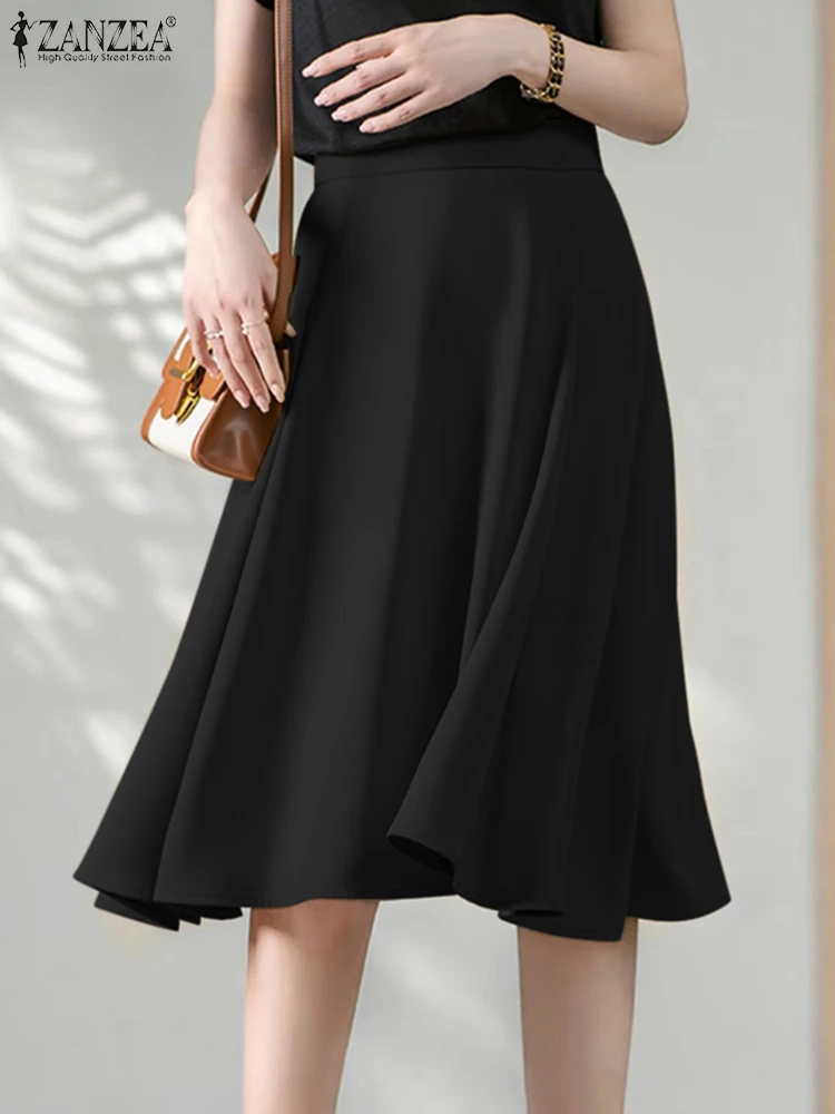 2024 ZANZEA Women Elegant High Waist Solid Office Work Skirts Autumn Fashion Knee-length Skirt Casual A-line Party Faldas Saia