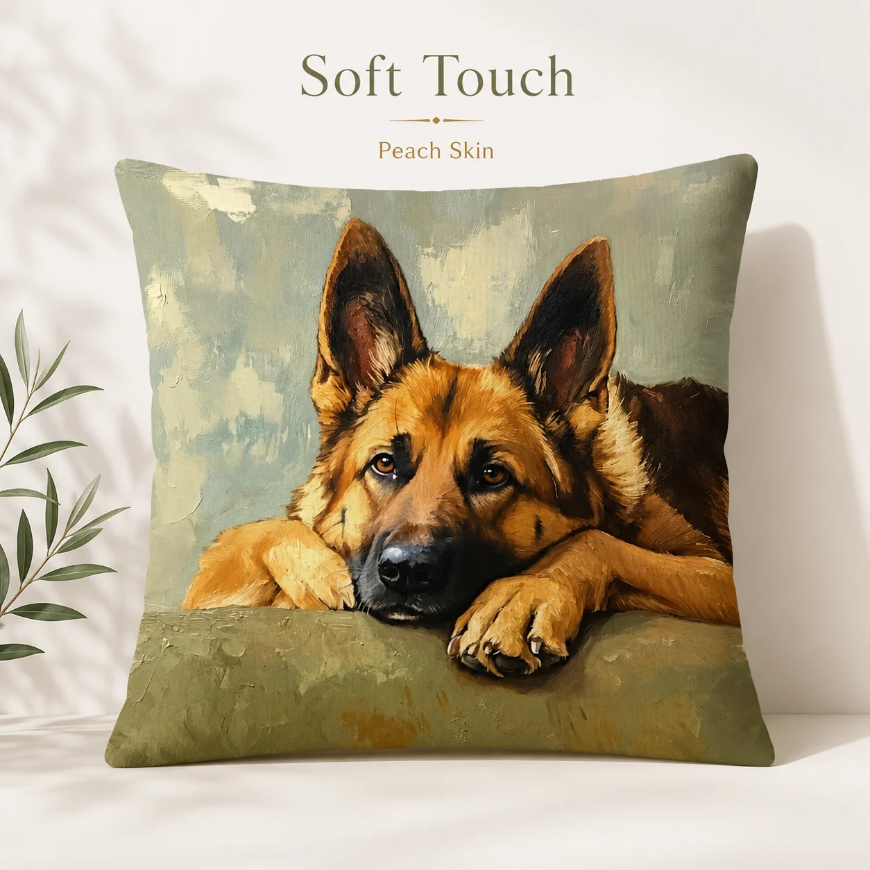 

Soft Peach Skin German Shepherd Pillowcase 2D Flat Printed Pet Dog Portrait Cushion Cover For Bedroom Couch Chair Room Decor