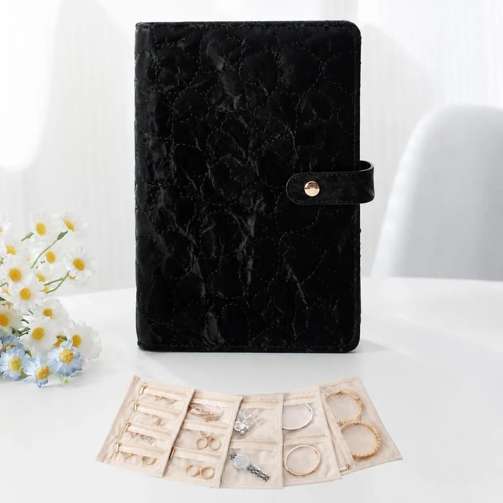 PU Leather Jewelry Storage Book Velvet Interior Clear Pockets Binder Storage Book with Snap Button Jewelry Packaging Box