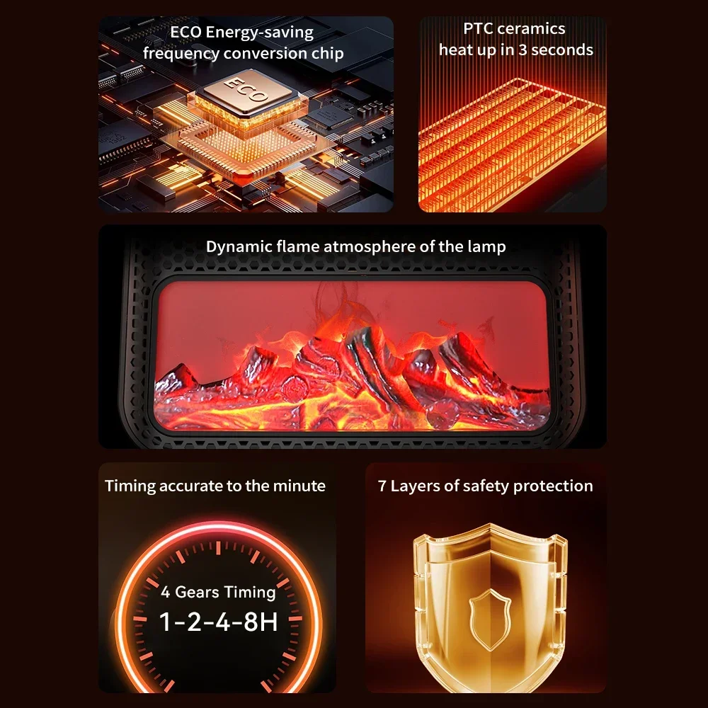 Calentador de llama dinámico 3D, calentador eléctrico portátil y temporable, calentamiento rápido, simulación dinámica 3D, decoración de chimenea de llama para uso doméstico