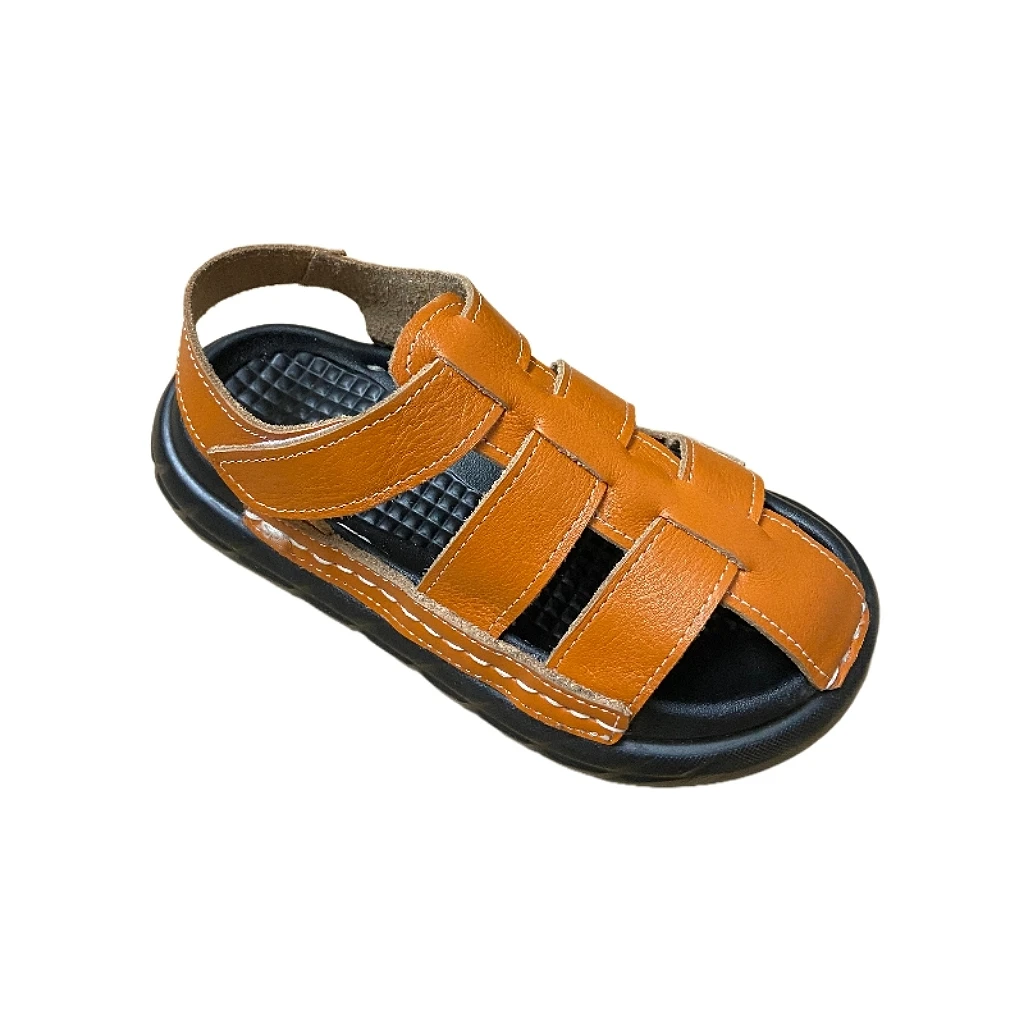 

Jinyu Orange Child Sandals Breathable Genuine Leather Stitched Sides Durable Sandals Boy's Beach Shoes Suitable for Summer