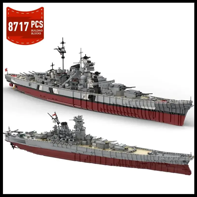 Moc WW2 Military Bismarck Warships Building Blocks Set Battleship Model Soldier Weapon Assembled Constructor Bricks Toys Gifts