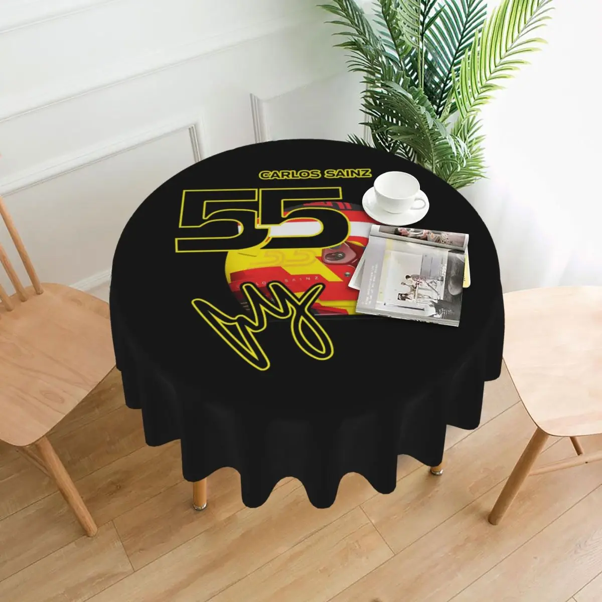 carlos-sainz-jr-f1-signature-grafico-escuro-toalha-de-mesa-redonda-a-prova-d'agua-toalha-de-mesa-a-prova-de-oleo-para-eventos-de-cozinha-capa-de-mesa-de-jantar