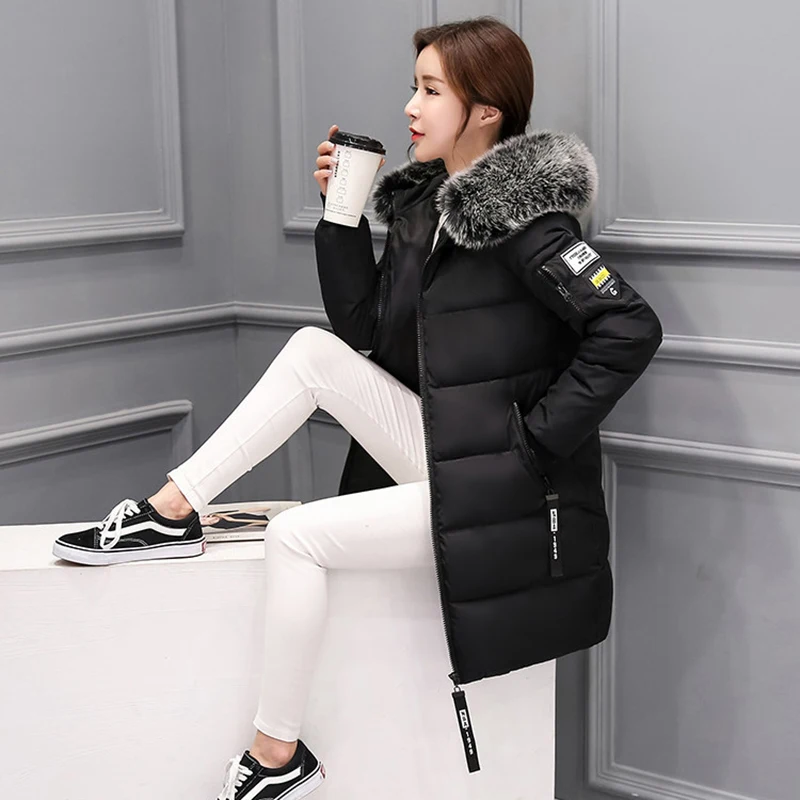 

2026 New Winter Women's Down Cotton Coats Mid-Length Hooded Thick Warm Parkas Slim Jackets Windproof Casual Chic Outwear Female