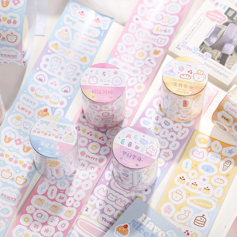 MINKYS Kawaii Graffiti 2M Cute Tape Sticker Cartoon Creative Decorative Stickers Kpop Decorative Sticker School Stationery