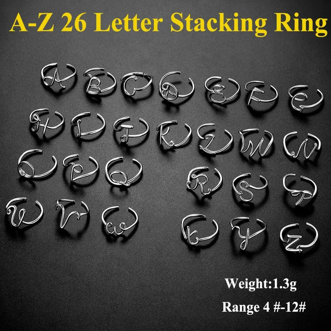 U7 925 Sterling Silver Initial Letter Ring Open Adjustable Women Statement Couple Rings Party Jewelry