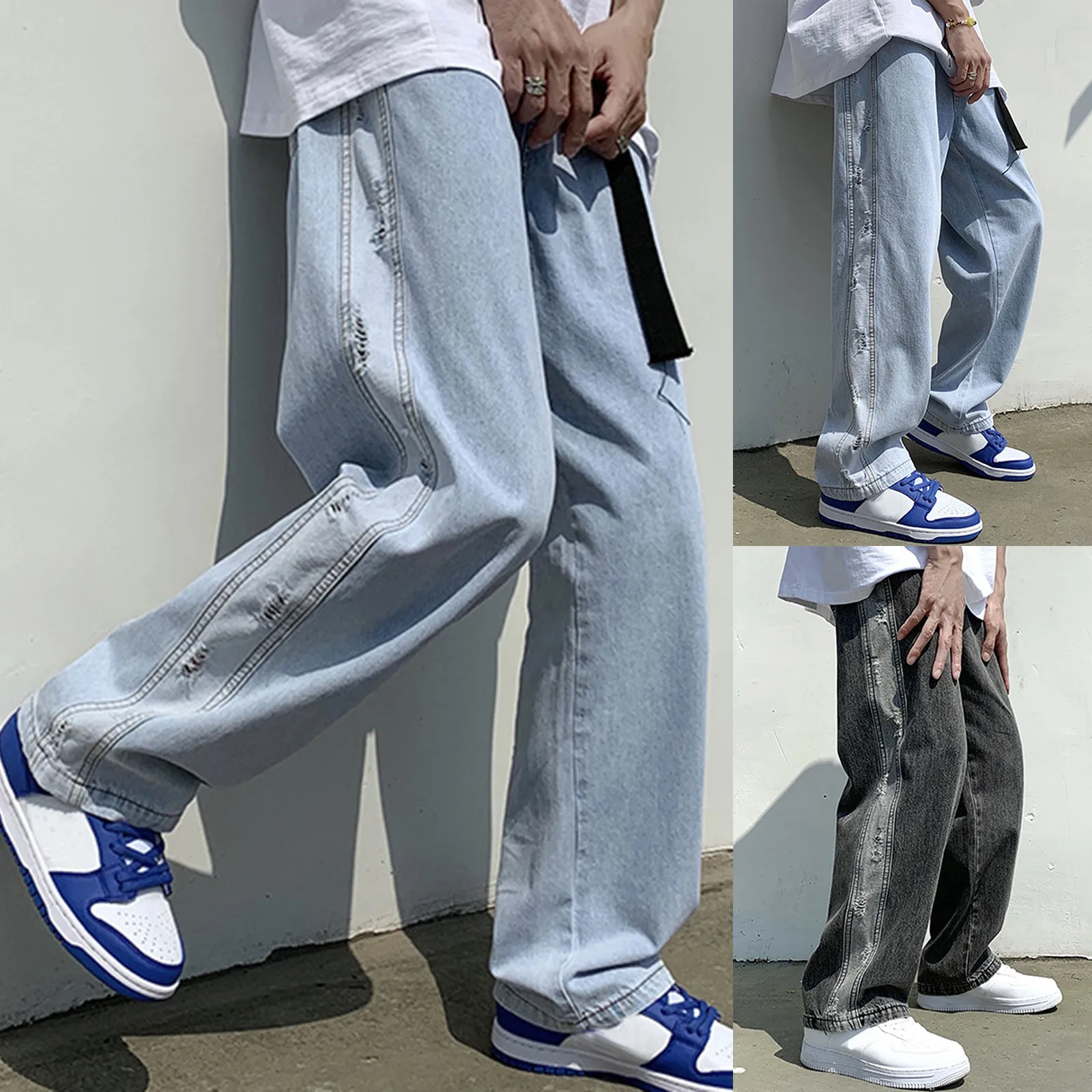 Wide Leg Pants Men's Large Size Jeans Fashion Loose Baggy Streetwear Denim Trousers