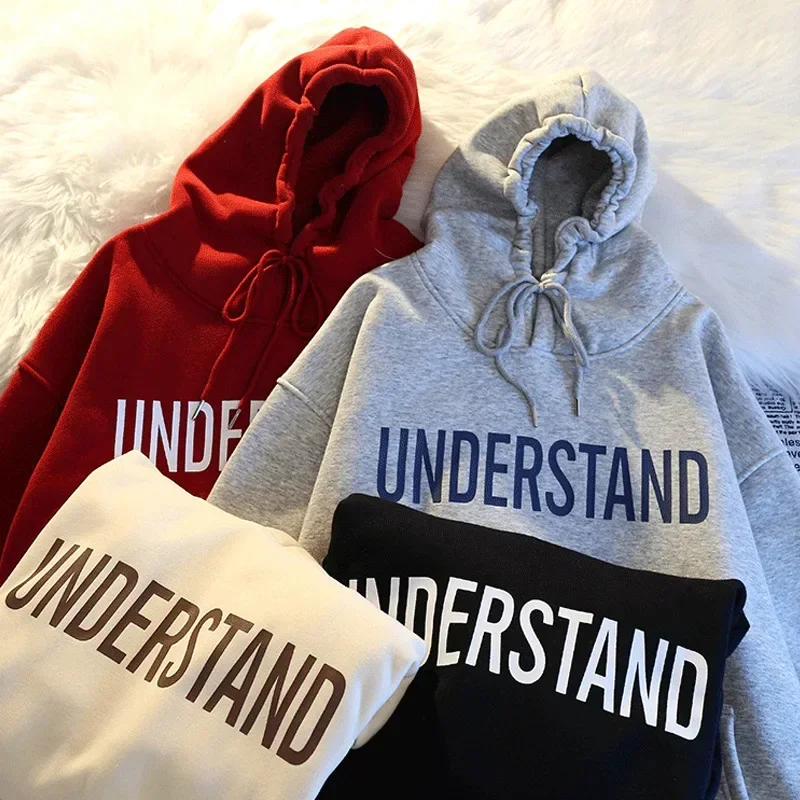 

Letter Print Hoodies Men Women Autumn Winter Pullovers Hooded Sweatshirt Unisex Casual Loose Oversize Fleece Hooddies Streetwear