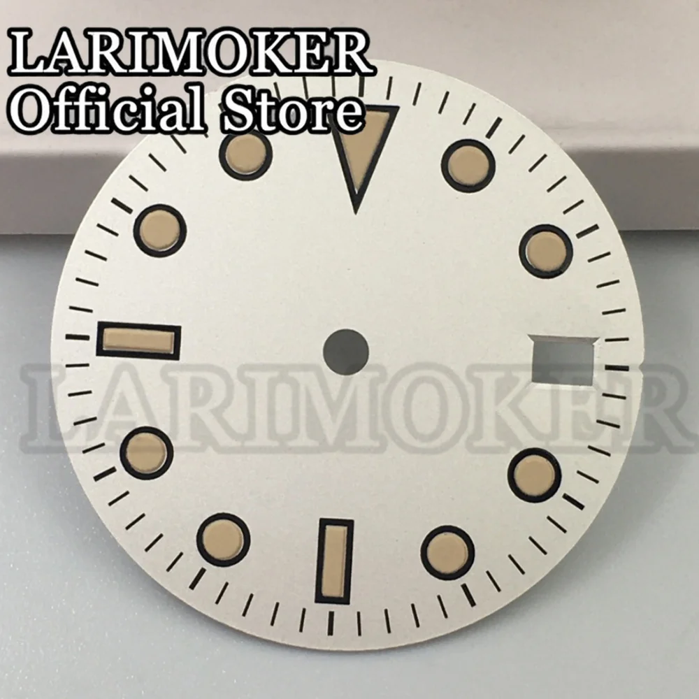 LARIMOKER 29 مللي متر أسود/أبيض التقويم نافذة ساعة الطلب مع الأخضر مضيئة مناسبة ل NH35 ساعة يد تعمل بالحركة التلقائية اكسسوارات