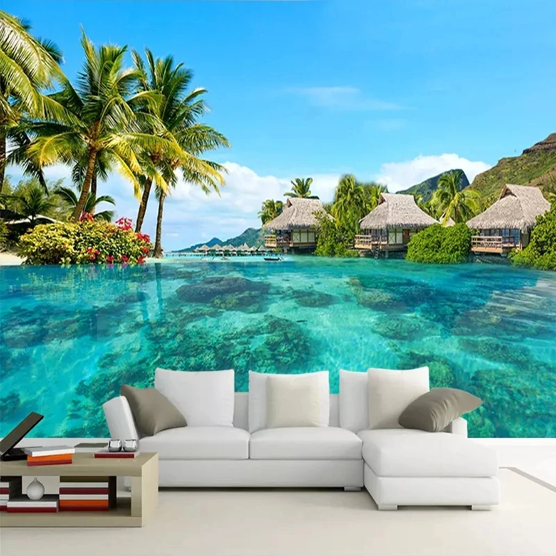 Custom 3D Photo Wallpaper Maldives Sea Beach Natural Landscape Mural Living room sofa TV background wall bedroom restaurant 8d