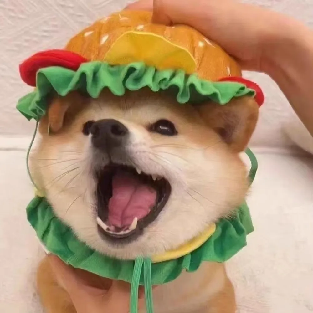 Cute Hamburger Pet Burger Hat Cross Dressing Cosplay Dog Costume Hat Adjustable Funny Puppy Accessories Halloween Dress Up