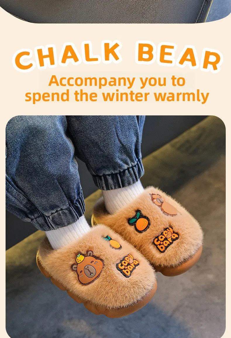 Capybara Winter Kinder-Plattform-Hausschuhe 2026 Modische Warme Plüsch-Eltern-Kind-Hausschuhe Rutschfeste Damen-Baumwollschuhe – Detail 4
