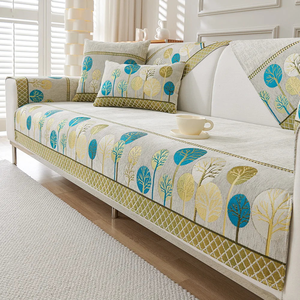 

1 шт., синельный жаккардовый коврик для дивана, всесезонный высококачественный противоскользящий чехол для дивана, простая скандинавская подушка для сиденья и чехол на спинку