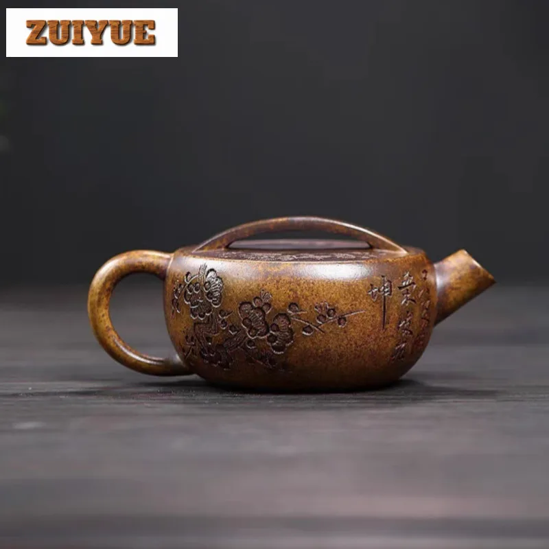 200ml Aesthetic Yixing Purple Clay Teapots Handmade Plum Blossom Pot Raw Ore Keel Gold Sand Mud Kettle With Filter Zisha Tea Set