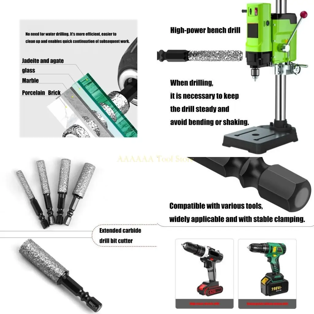 Brocas diamantes molienda perforación en seco A2BE, 4 Uds., con cera enfriamiento integrada para aplicaciones y