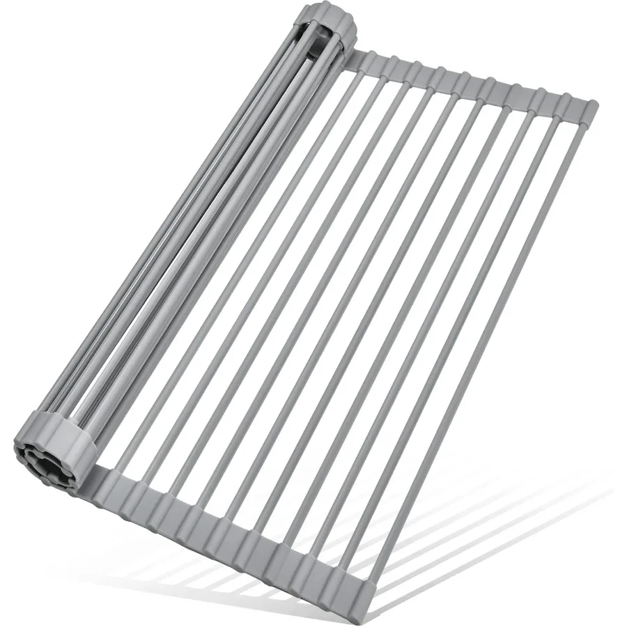 

Roll Up Dish Drying Rack Over The Sink Dish Rack Foldable HeatResistant AntiSlip Silicone Coated Steel Dish Drainer for Kitchen