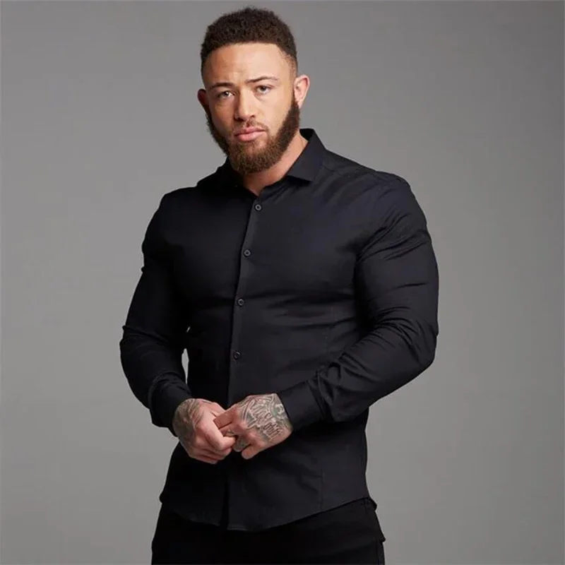 

Spring and summer wrinkle-free four-sided elastic men's shirt long sleeve formal business casual silk wear free iron