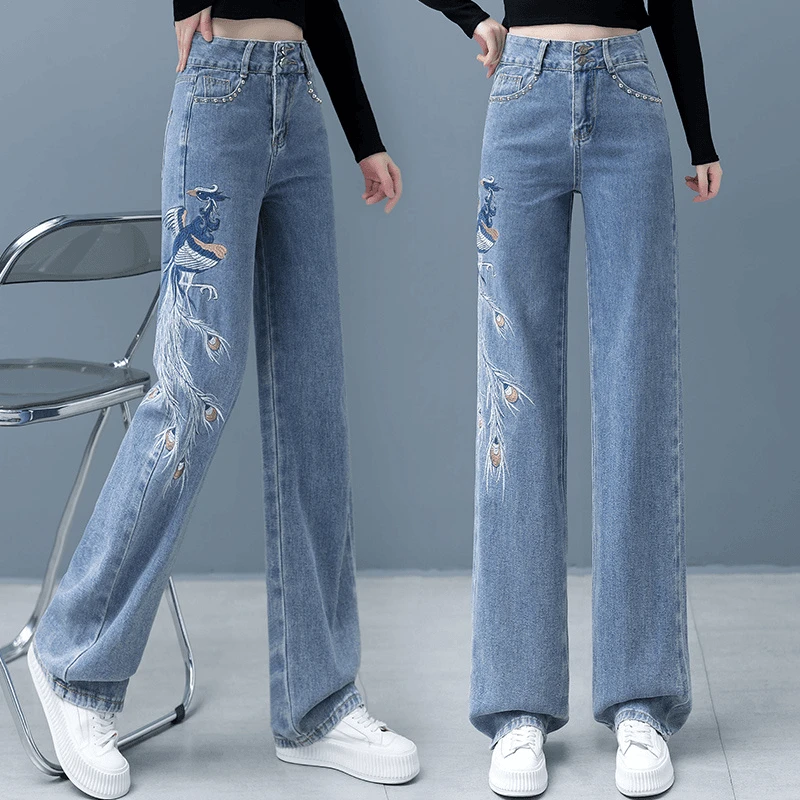 

Утягивающие светло-голубые широкие джинсы, женские летние 2024, прямые повседневные модные универсальные длинные брюки с высокой талией, хлопок...