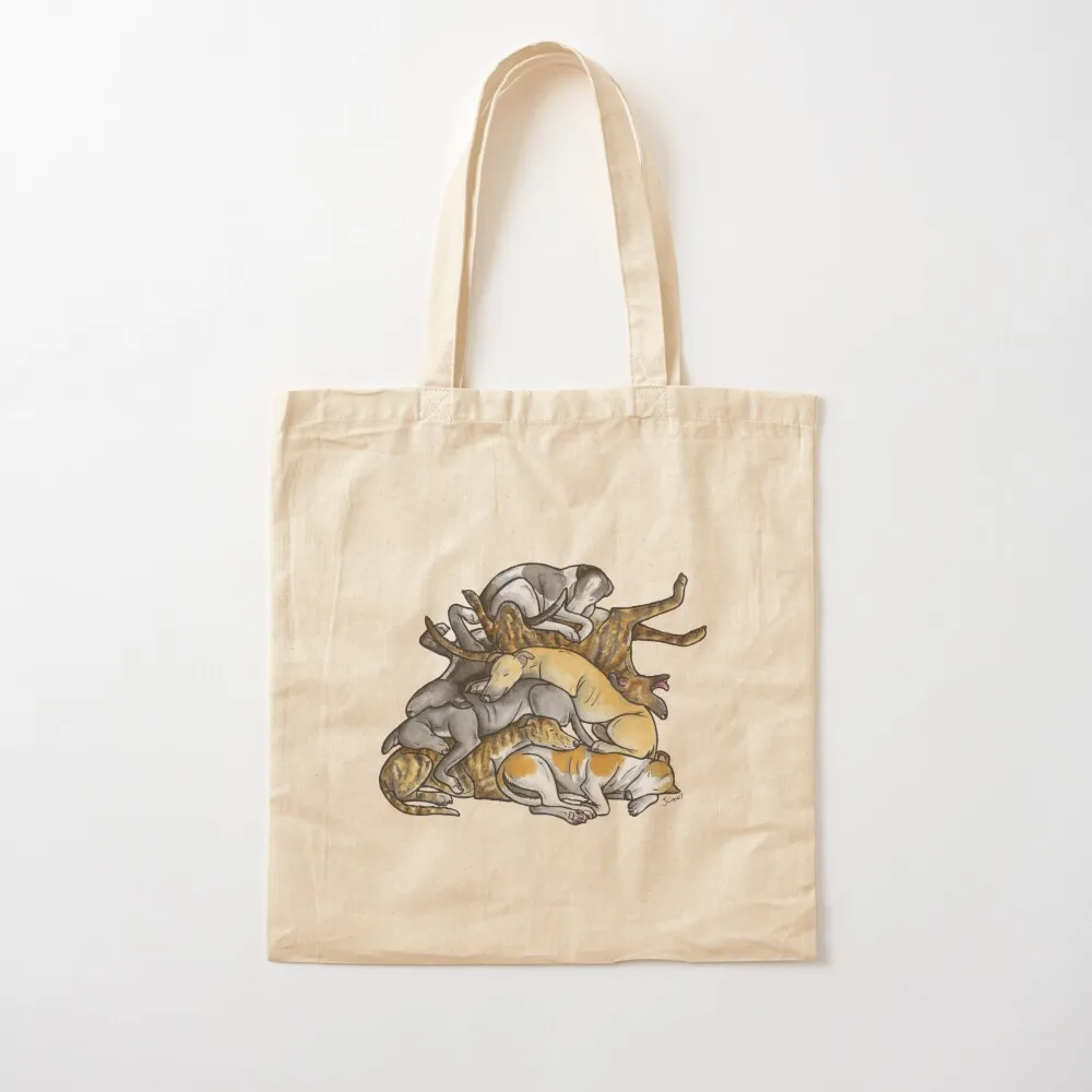 Sleeping pile of Greyhound dogs Tote Bag reusable grocery bags Handbags women canvas shopping bag