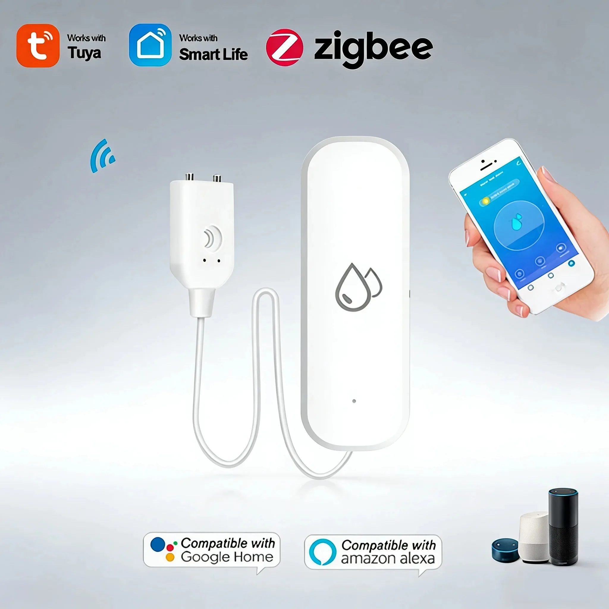 

Умный детектор протечек воды Zigbee для умного дома, датчик затопления с приложением Tuya, сигнализация о переливе, система защиты от воды, 5 продано